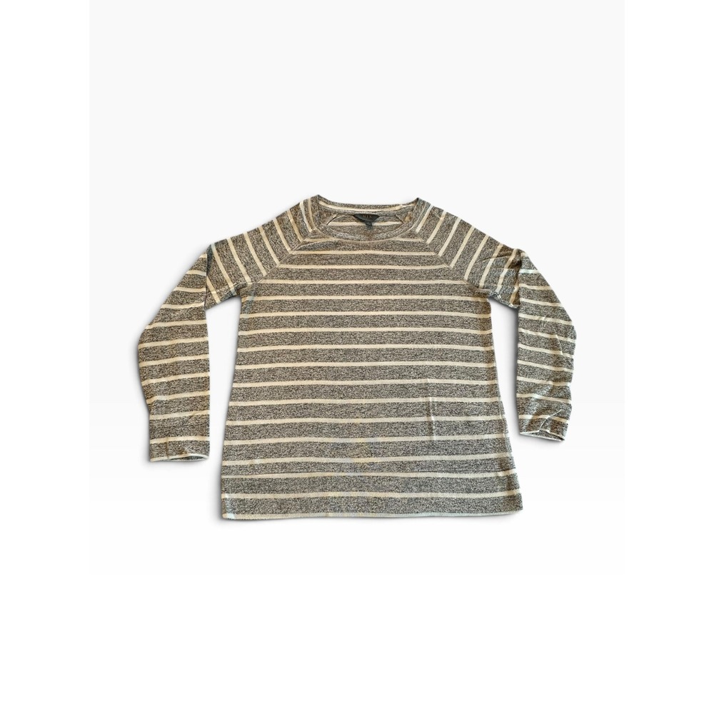 Mix by 41 Hawthorn Striped Top Womens Large Grey White Long Sleeve Raglan EUC